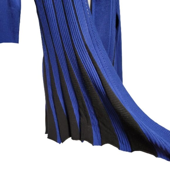 𝅺ROYAL Blue and Black Ribbed Waterfall Open Front Asymmetrical Cardigan  - NWOT - Picture 5 of 10